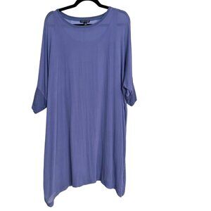 Eileen Fisher Solid Periwinkle Blue Dolman Style Dress with Silk Slip- Large